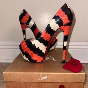 Christian Louboutin HIGHNESS 160 Orange/ Black/ White Platform Stiletto Heel
